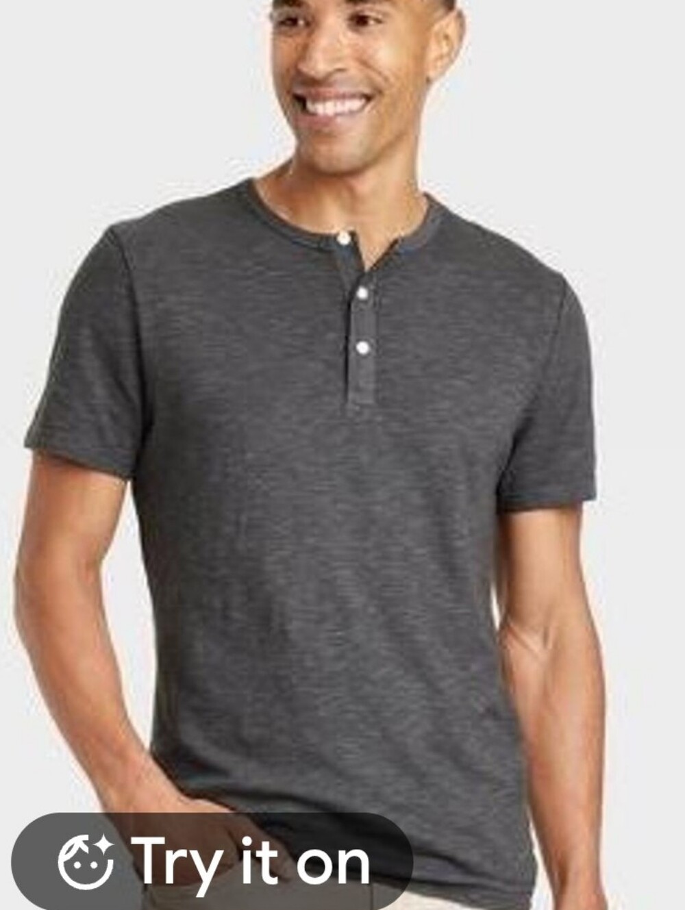 Goodfellow & Co Short Sleeve Standard Fit Henley Tee Gray Small- NWT